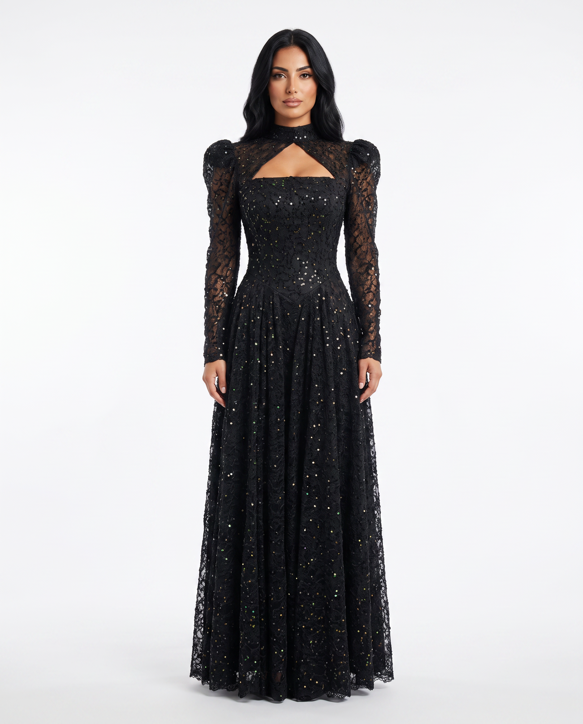GRAMMY Abendkleid schwarz mit Pailletten {KI}